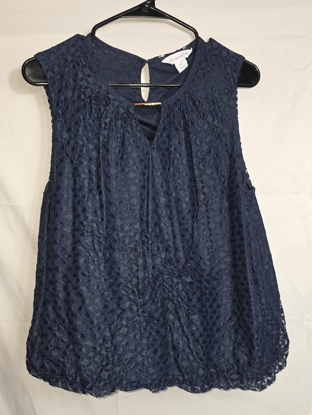 Liz Claiborne Navy Textured Lace Lace Sleeveless Top Womens XL (W678)
